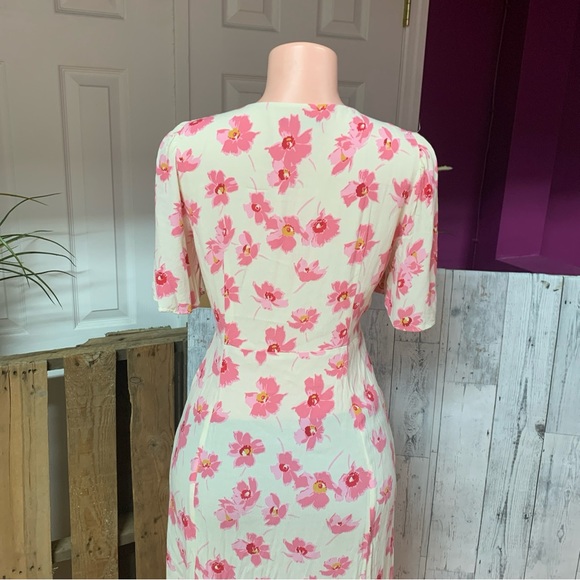 Zara Pink Button Front Midi Floral Dress Sz L - Picture 9 of 9